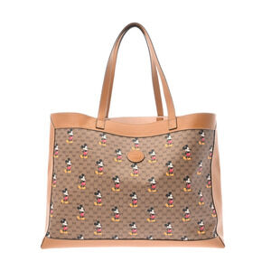 GUCCI Disney Collaboration Beige Tan GG Supreme Canvas Leather Tote Bag